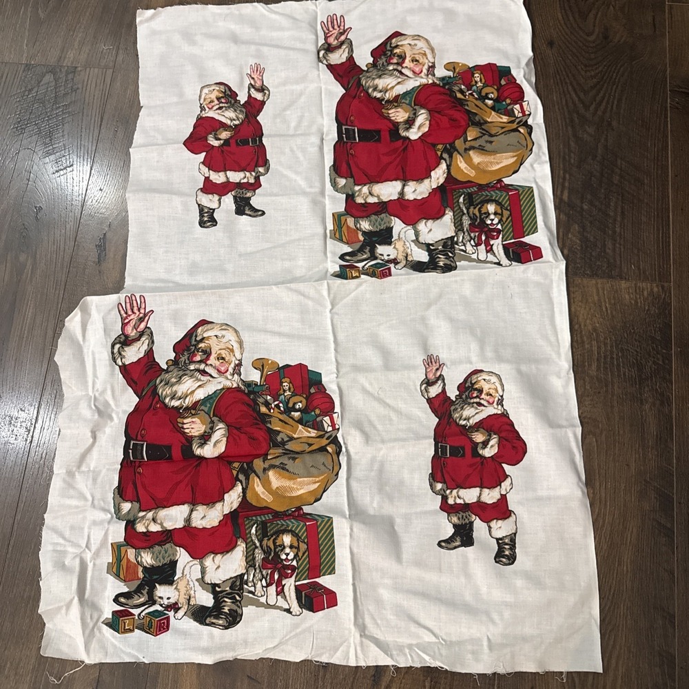 VIP Santa Appliqué Fabric Panel Cranston 8 Images Cotton 1990's Nostalgic